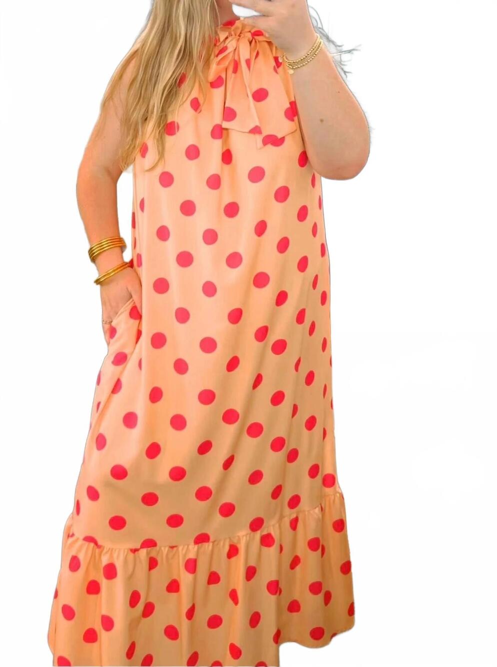 NEW CAROLE'S COLLECTIONS faye poka dot midi dress in peach